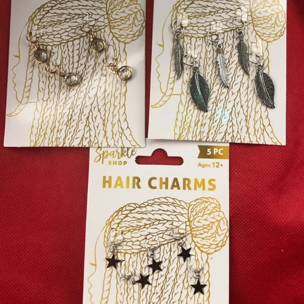 3pack silver & gemstone hair charms stars, gemstone &‎ leaf shape new